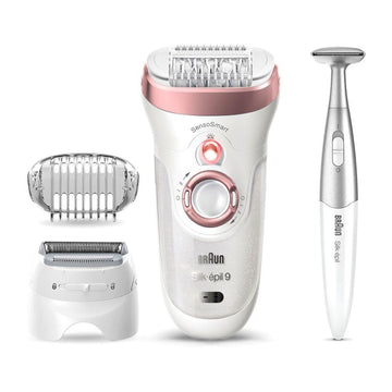 Silk-Épil 9 9-890 Epilator For Women For Long-Lasting Hair Removal, White/Rose Gold